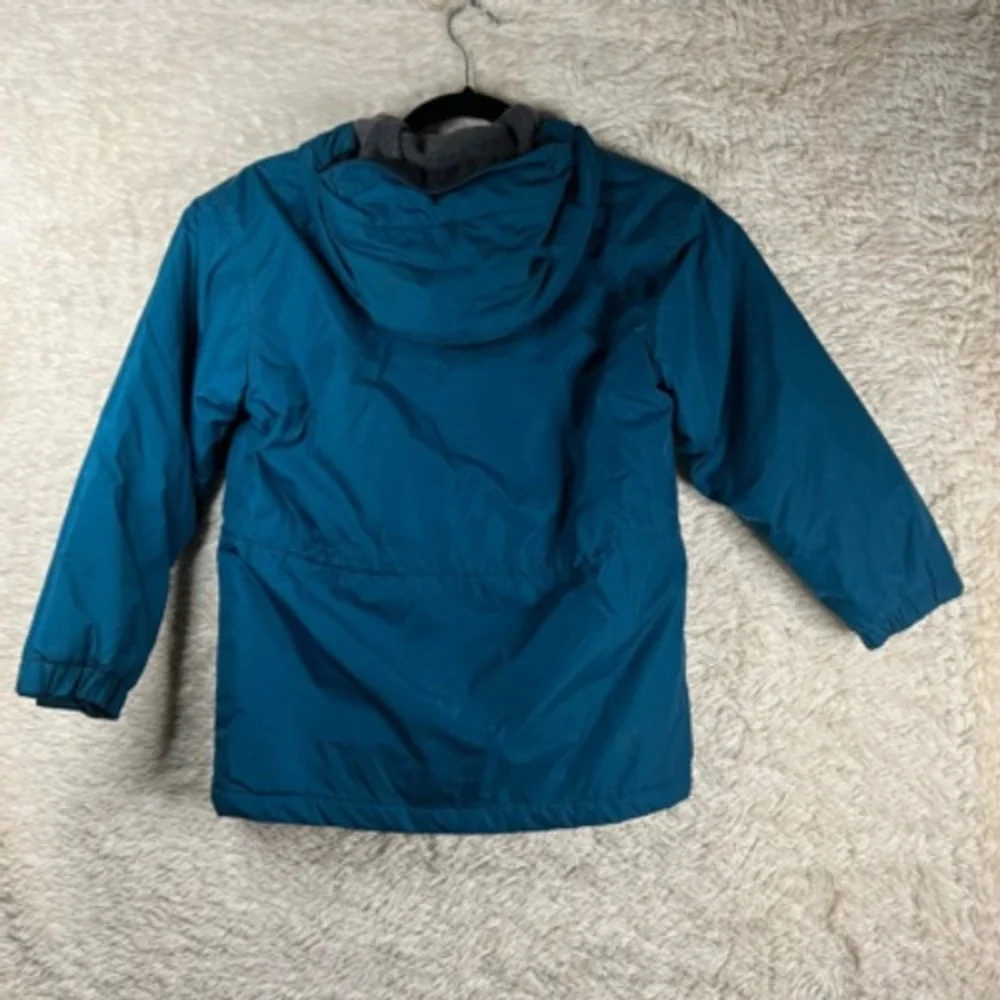 REI‎ Girls Jacket Teal Blue Zip Pockets Snap Buttons Hooded Long Sleeve M 8/10